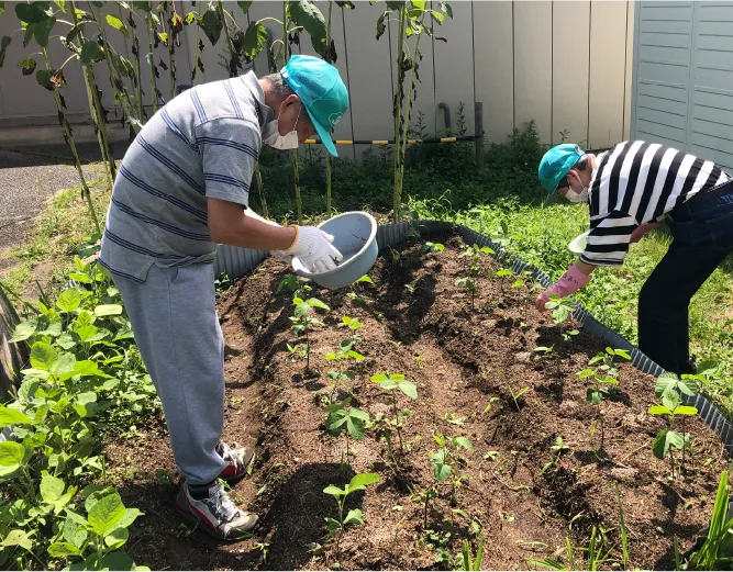 畑作業をする利用者