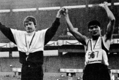 パラリンピック(ソウル)で100m走競技に出場し、第8位に入賞した松井直樹選手写真 パラリンピック(ソウル)で100m走競技に出場し、第8位に入賞した松井直樹選手